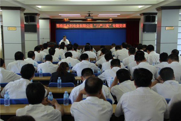 6月5日，蒼梧縣水利電業(yè)有限公司開展 “三嚴(yán)三實(shí)”專題教育黨課暨黨風(fēng)廉政教育培訓(xùn)，黨課邀請(qǐng)蒼梧縣人民檢察副檢察長莫孔文為